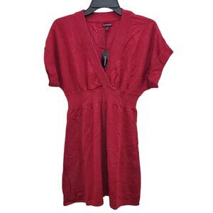 Express Women's Dark Red Cotton Blend Knit Short Sleeve Surplus Mini Dress NWT M
